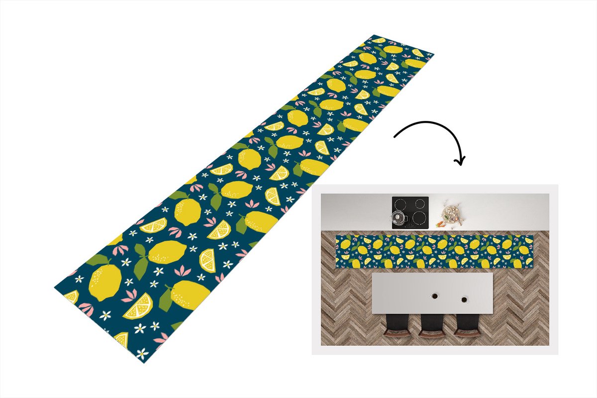 KitchenYeah Keukenloper - Loper keuken - Citroen - Patronen - Zomer - 300x50 cm - Keukenloper vinyl Multicolor
