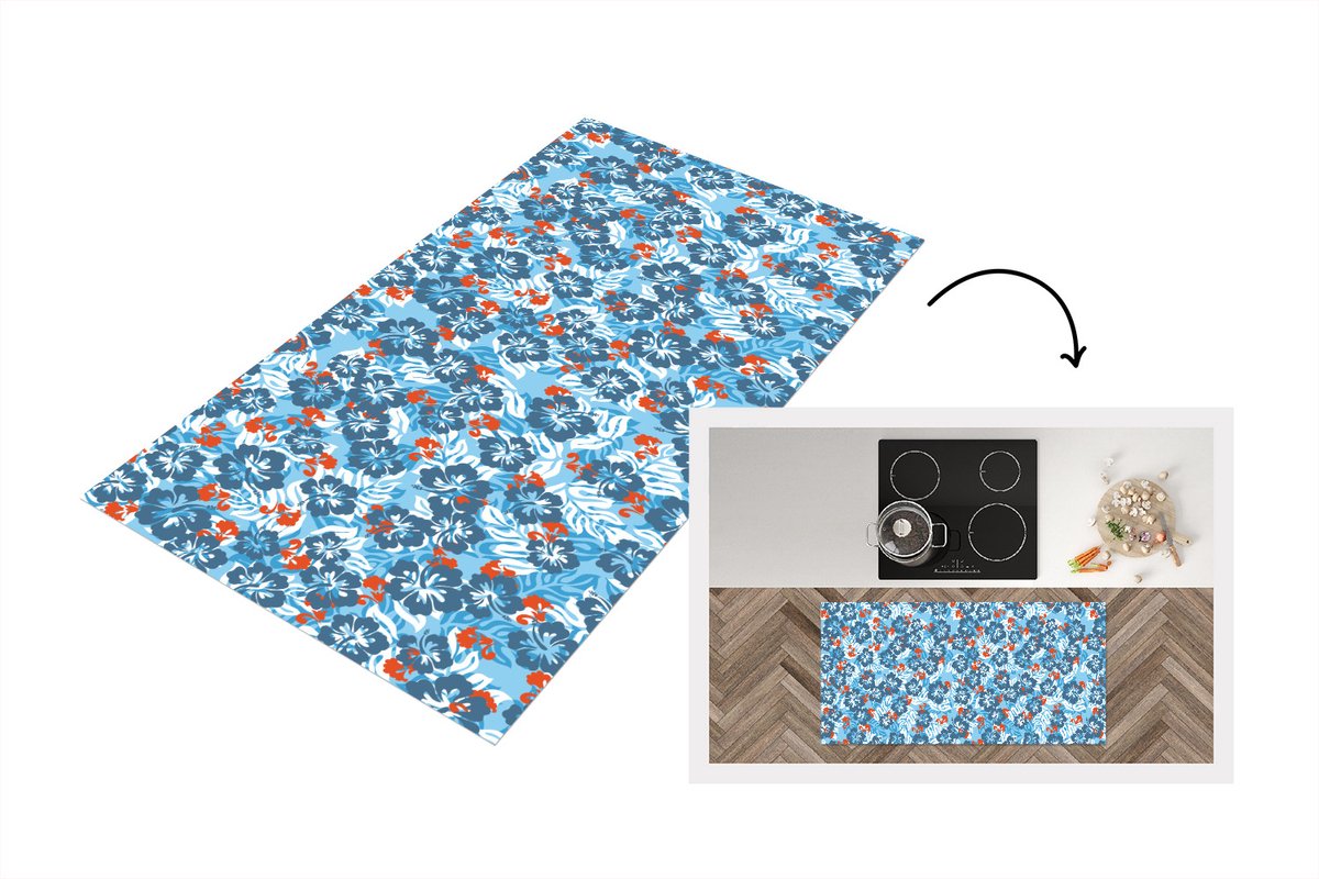 KitchenYeah Keukenloper - Loper keuken - Hawaii - Bloemen - Patronen - Hibiscus - Zomer - 120x60 cm - Keukenloper vinyl Multicolor