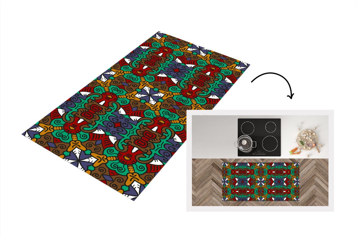 KitchenYeah Keukenloper - Loper keuken - Afrika - Patronen - Abstract - Groen - 180x60 cm - Keukenloper vinyl, foto 7
