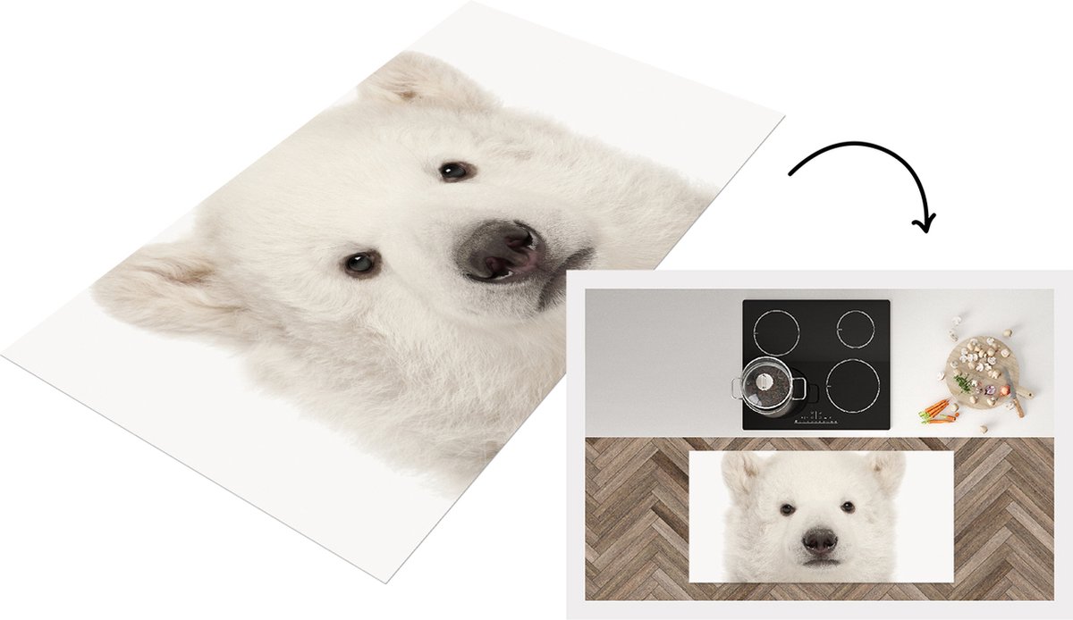 KitchenYeah Keukenloper - Loper keuken - Babykamer - IJsbeer jong - Baby ijsbeer - Kinderkamer - 120x60 cm - Keukenloper vinyl Multicolor