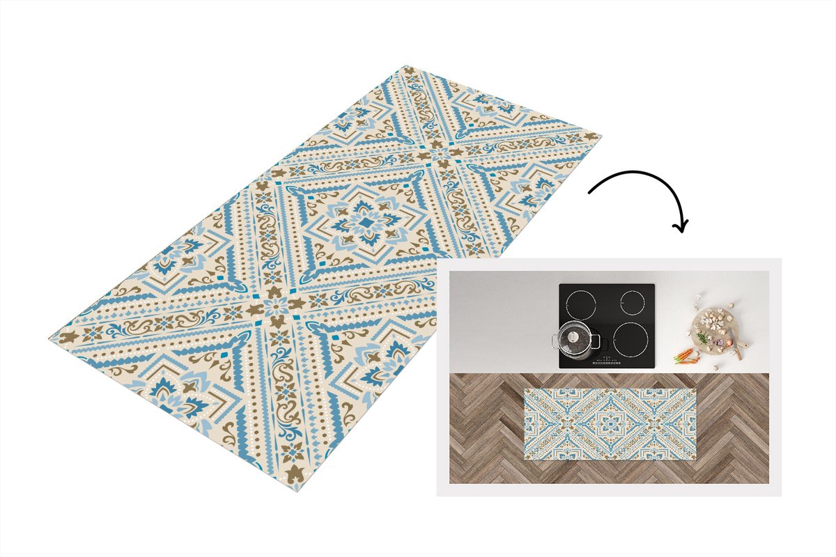 Keukenloper - Loper keuken - Perzisch Tapijt - Vloerkleed - Patronen - Blauw - 120x50 cm -
