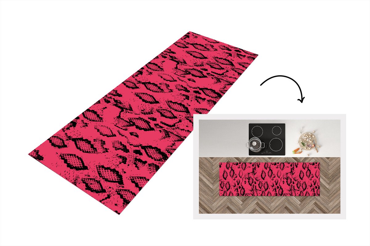 KitchenYeah Keukenloper - Loper keuken - Dierenprint - Slang - Roze - 180x60 cm - Keukenloper vinyl Multicolor
