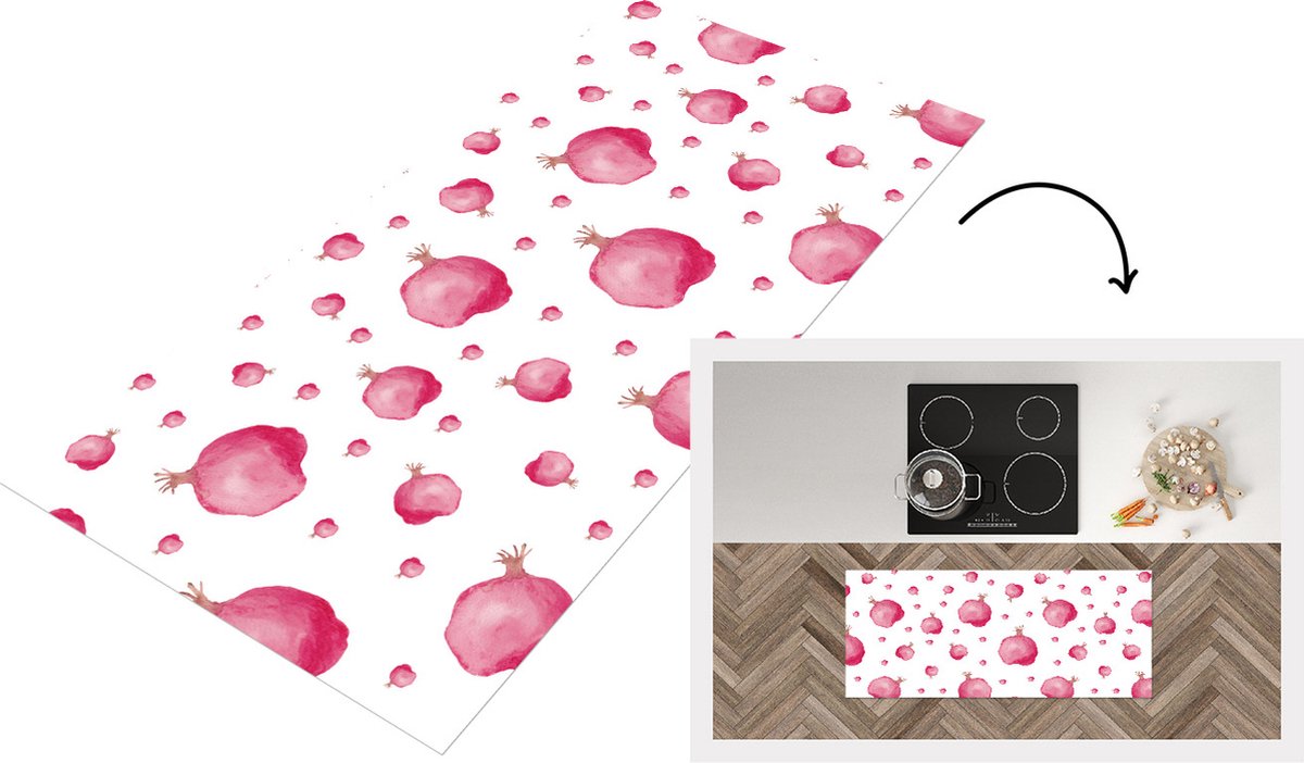 KitchenYeah Keukenloper - Loper keuken - Granaatappel - Fruit - Patronen - 120x50 cm - Keukenloper vinyl Multicolor