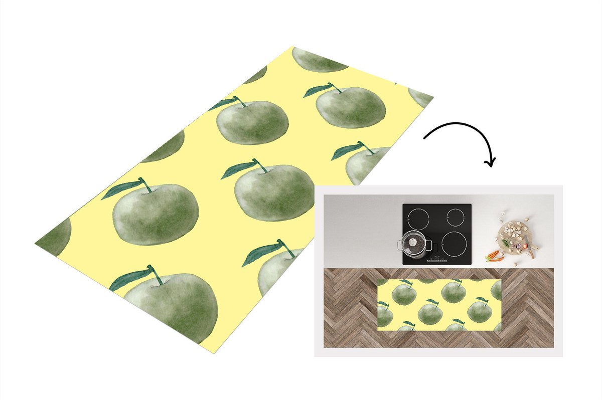 KitchenYeah Keukenloper - Loper keuken - Appels - Groen - Geel - 120x50 cm - Keukenloper vinyl Multicolor