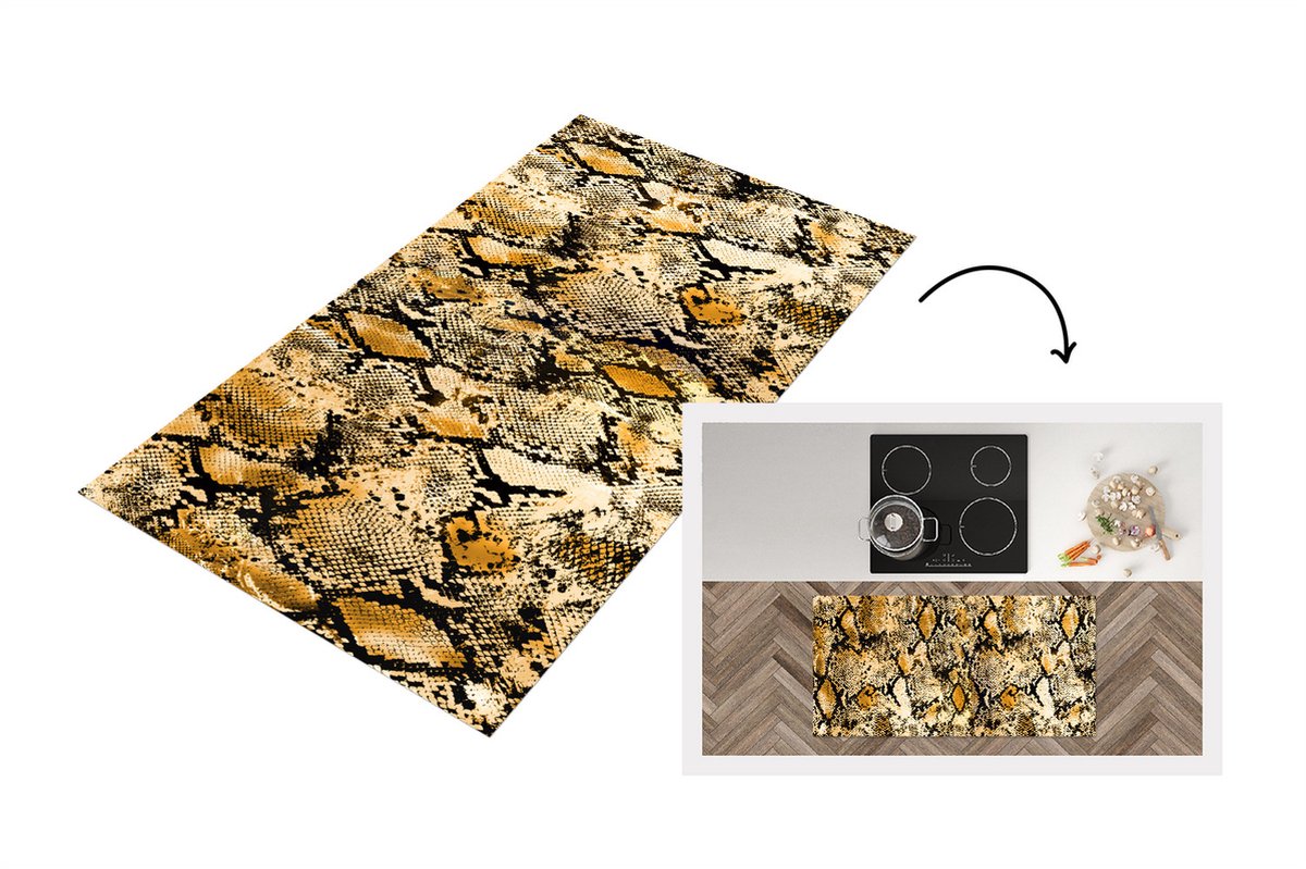 KitchenYeah Keukenloper - Loper keuken - Dierenprint - Goud - Slang - Schubben - 120x60 cm - Keukenloper vinyl Multicolor
