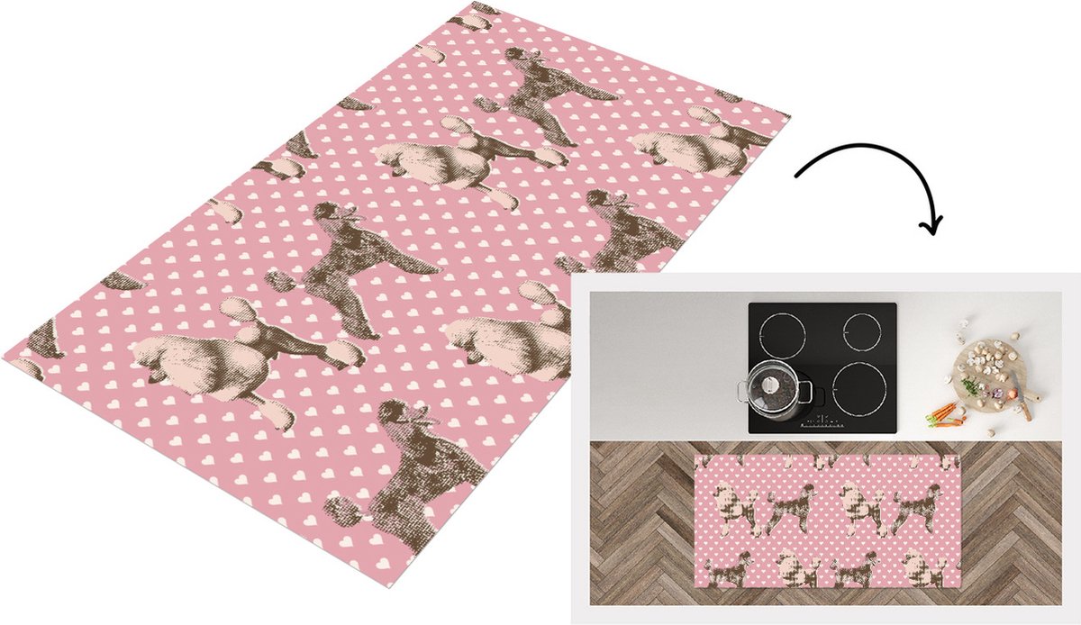 KitchenYeah Keukenloper - Loper keuken - Hart - Poedel - Patroon - 120x60 cm - Keukenloper vinyl Multicolor