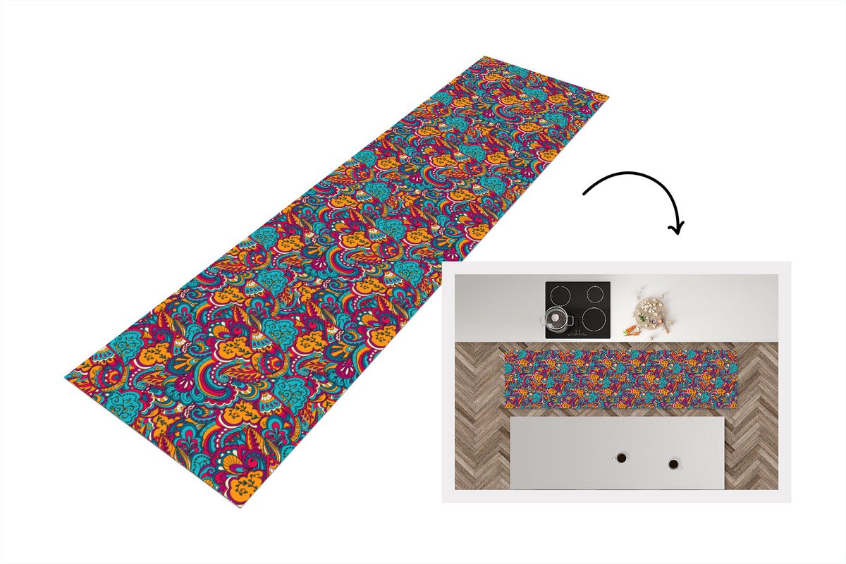 KitchenYeah Keukenloper - Loper keuken - Hippie - Flora - Abstract - Patroon - 200x50 cm - Keukenloper vinyl Multicolor