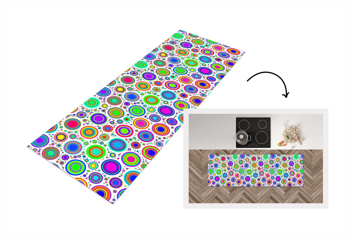 KitchenYeah Keukenloper - Loper keuken - Patroon - Stippen - Cirkel - 150x50 cm - Keukenloper vinyl Multicolor