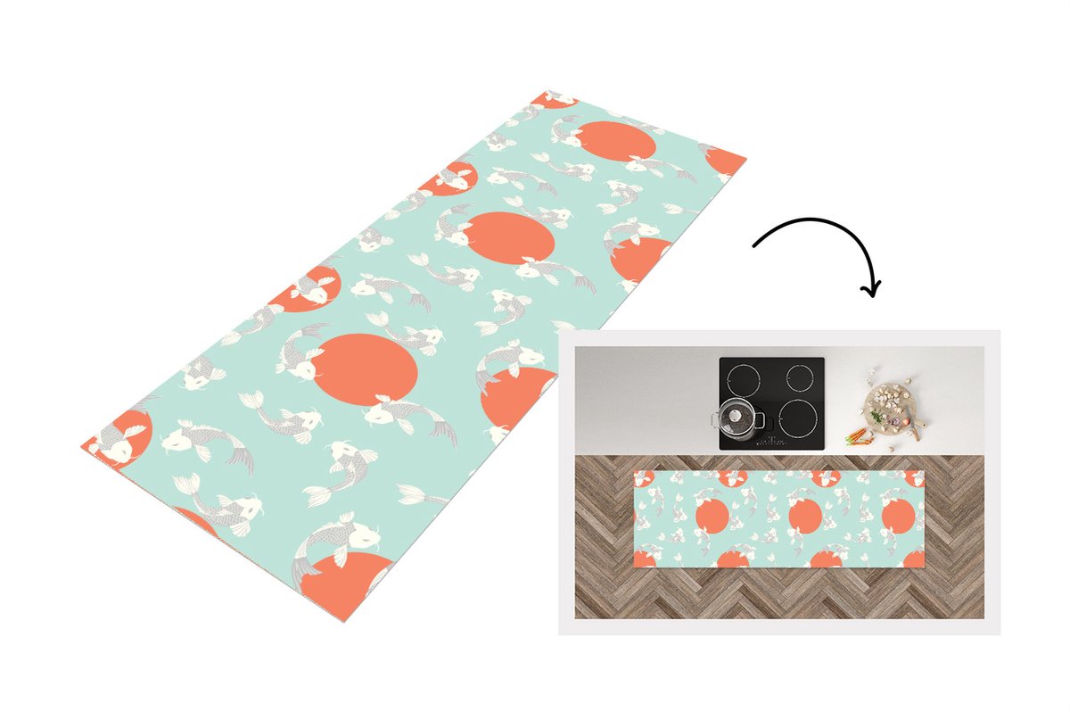 KitchenYeah Keukenloper - Loper keuken - Patroon - Vis - Japan - Dier - Keukenloper vinyl multicolor, foto 4