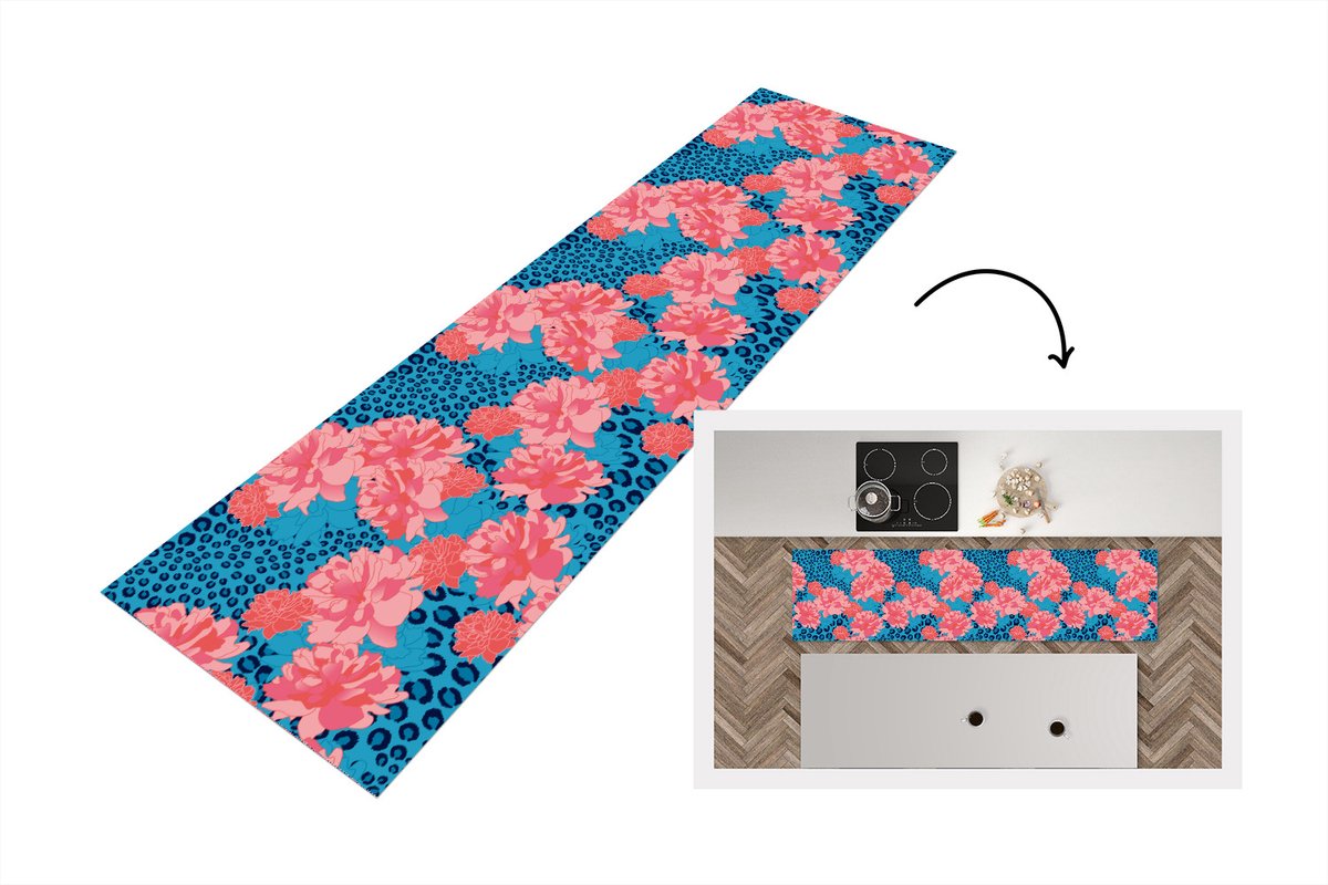 KitchenYeah Keukenloper - Loper keuken - Patronen - Jungle - Bloem - Luipaard print - 240x60 cm - Keukenloper vinyl Multicolor