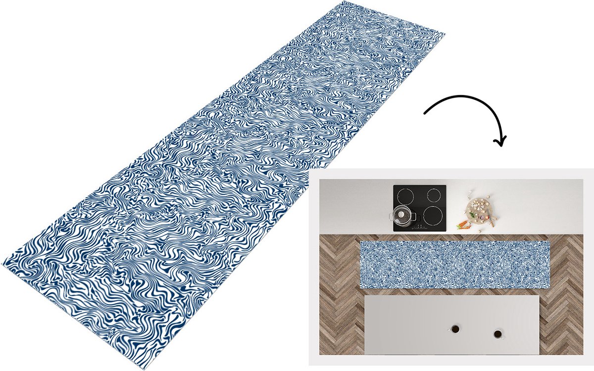 KitchenYeah Keukenloper - Loper keuken - Patronen - Abstract - Blauw - Keukenloper vinyl, foto 3