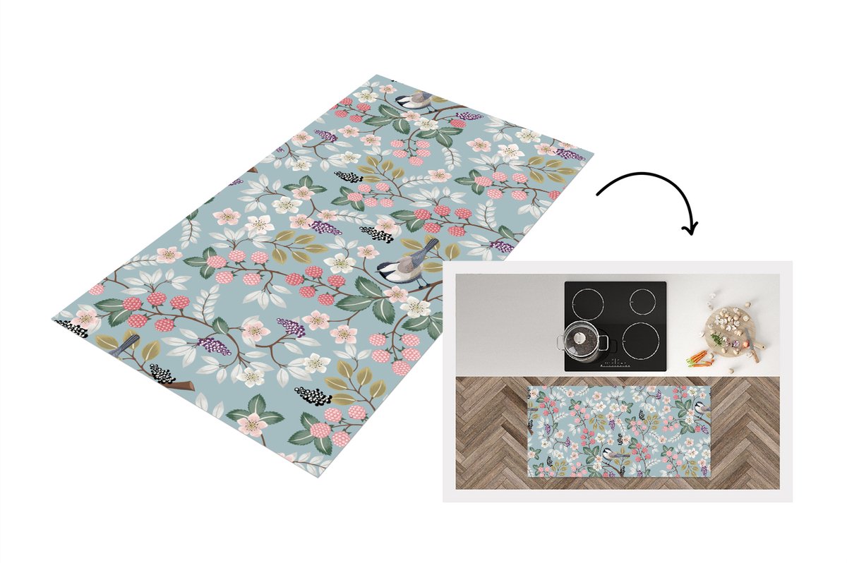 KitchenYeah Keukenloper - Loper keuken - Bloemen - Illustratie - Patroon - 120x60 cm - Keukenloper vinyl Multicolor