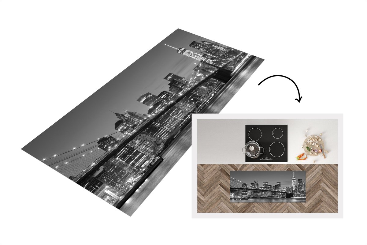 KitchenYeah Keukenloper - Loper keuken - New York - Brooklyn bridge - Zwart - Wit - 120x50 cm - Keukenloper vinyl Multicolor