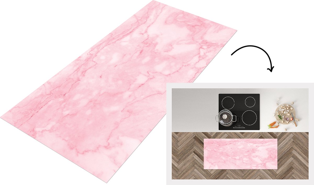 KitchenYeah Keukenloper - Loper keuken - Marmer - Roze - Textuur - Chic - 120x50 cm - Keukenloper vinyl Multicolor