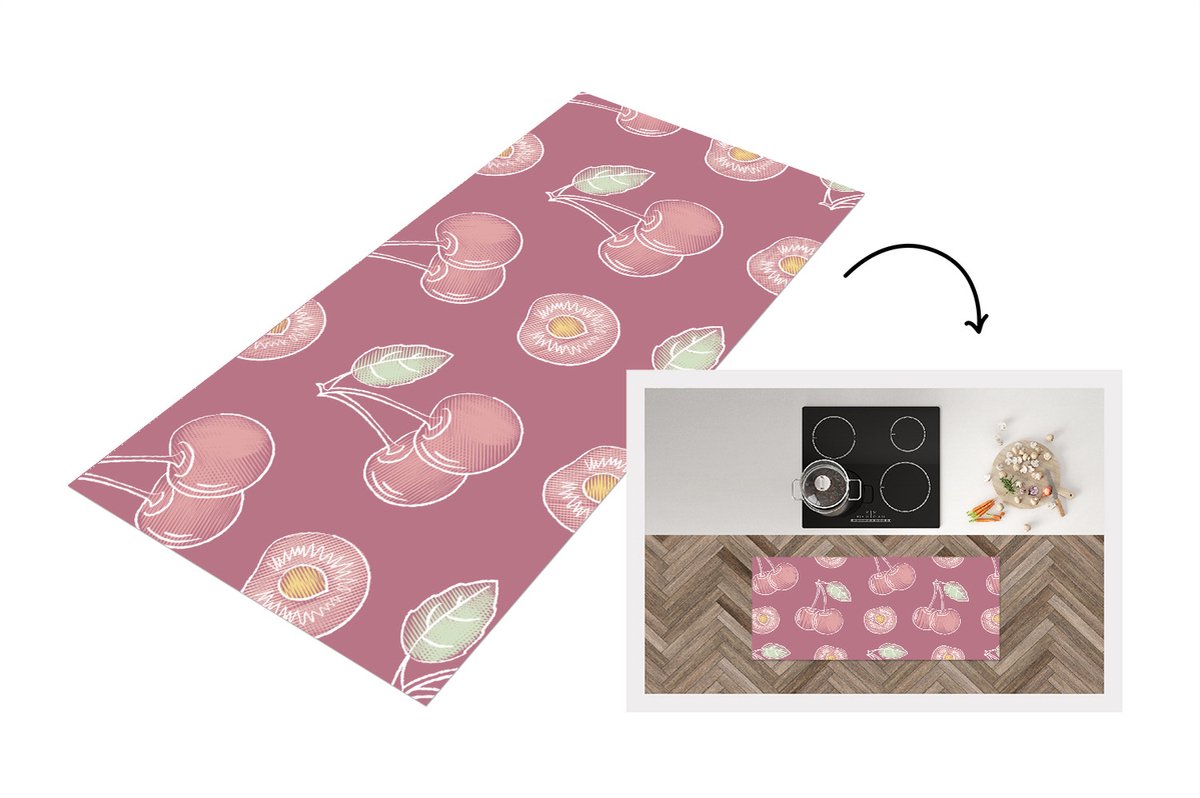 Keukenloper - Loper keuken - Design - Kers - Patroon - 120x50 cm - Keukenloper vinyl