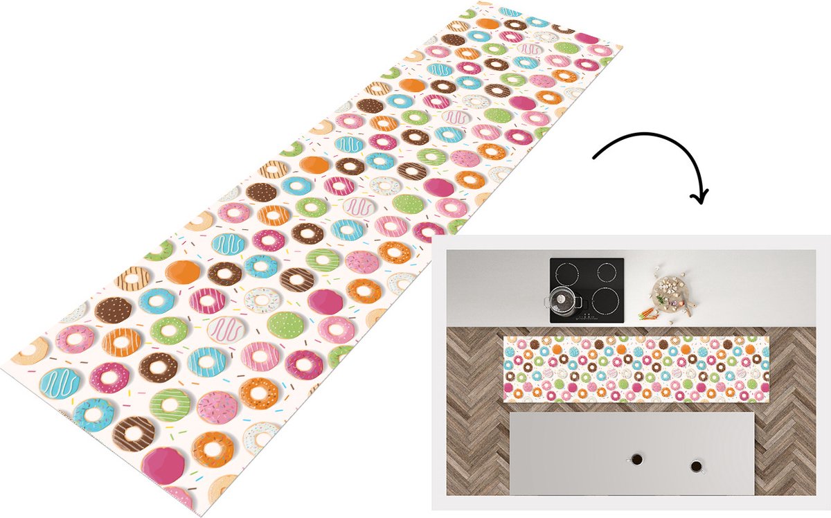 KitchenYeah Keukenloper - Loper keuken - Patronen - Donut - Pastel - Keukenloper vinyl multicolor, foto 6