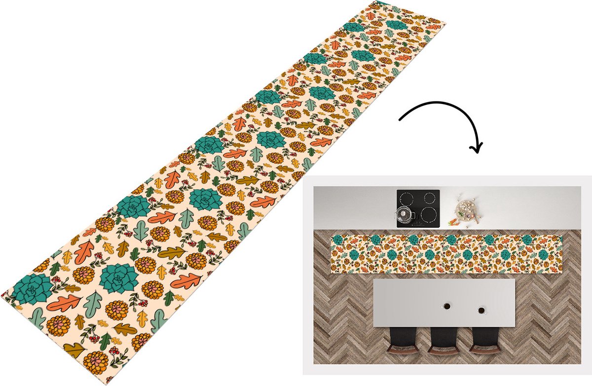 KitchenYeah Keukenloper - Loper keuken - Herfst - Bloemen - Patronen - 300x50 cm - Keukenloper vinyl Multicolor