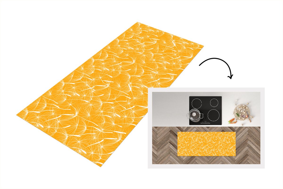 Keukenloper - Loper keuken - Paardenbloem - Oranje - Bloemen - Zomer - 120x50 cm - Keukenloper vinyl