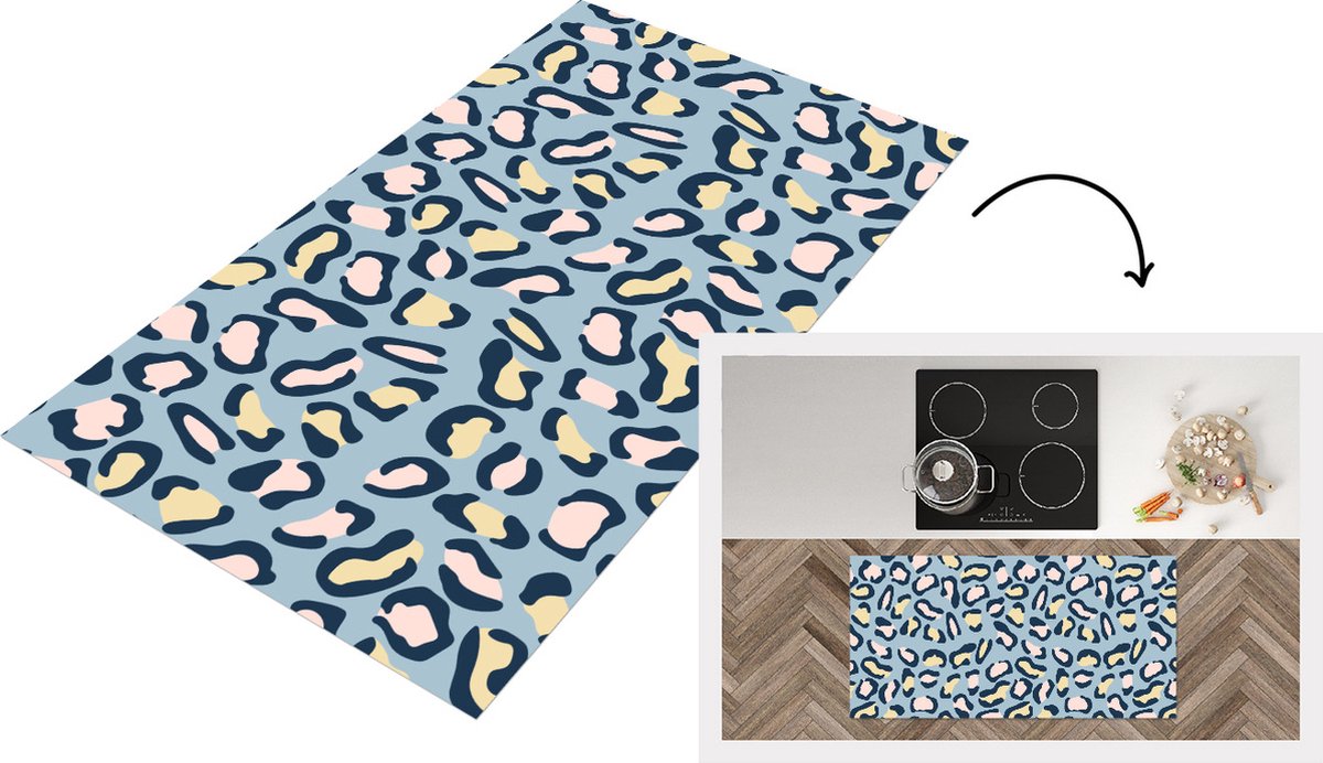 KitchenYeah Keukenloper - Loper keuken - Panterprint - Pastel - Patronen - 120x60 cm - Keukenloper vinyl Multicolor