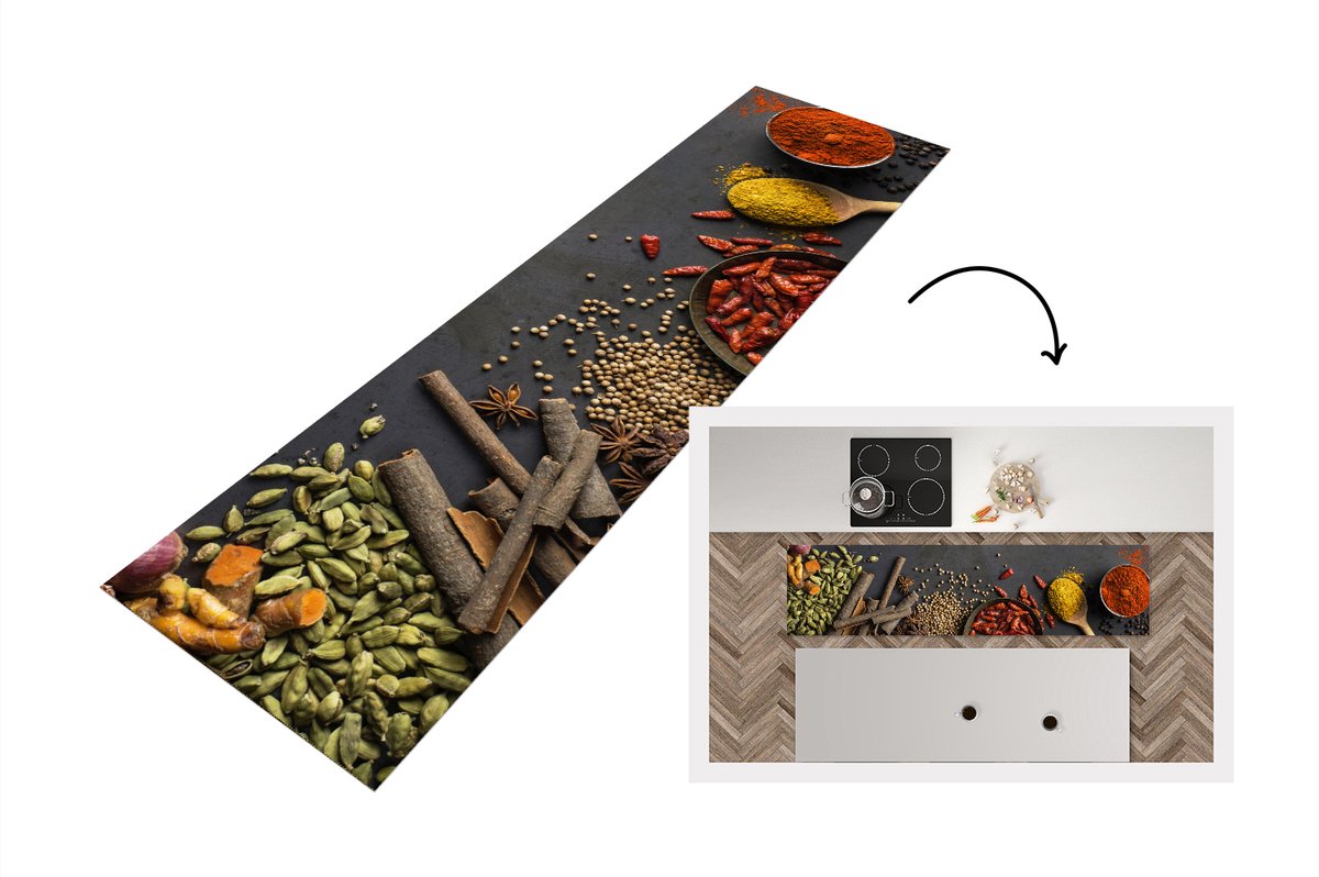 KitchenYeah Keukenloper - Loper keuken - Kruiden - Eten - Specerijen - 200x50 cm - Keukenloper vinyl Multicolor
