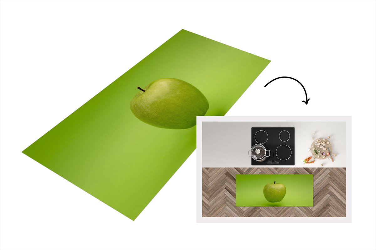 KitchenYeah Keukenloper - Loper keuken - Fruit - Appel - Groen - 120x50 cm - Keukenloper vinyl Multicolor