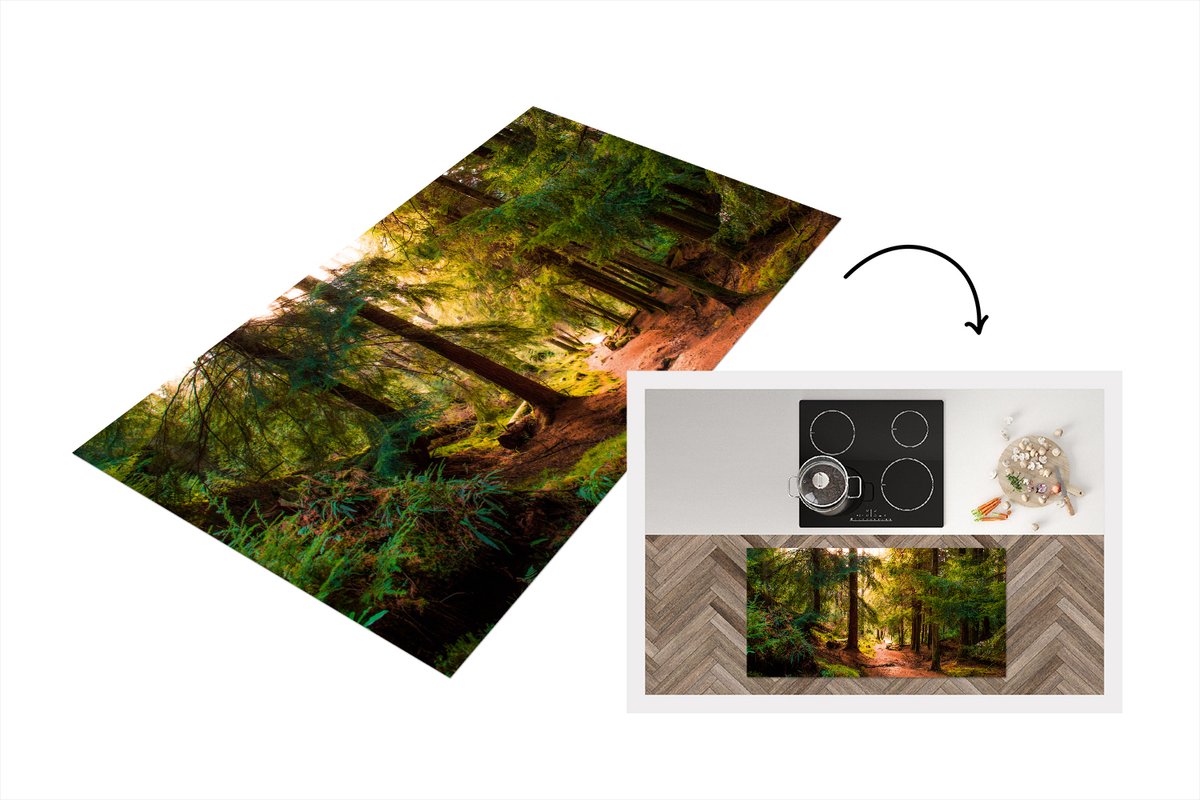 KitchenYeah Keukenloper - Loper keuken - Bos - Pad - Boom - 120x60 cm - Keukenloper vinyl Multicolor