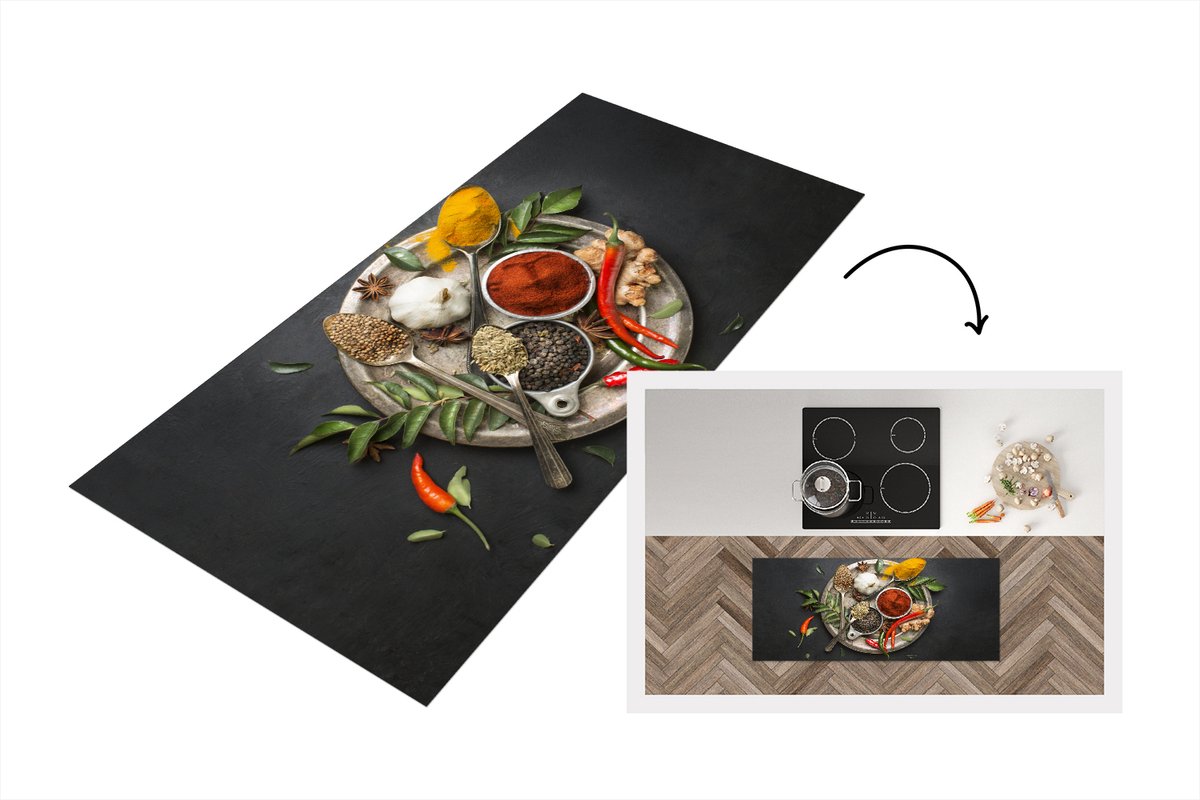 KitchenYeah Keukenloper - Loper keuken - Kruiden op zilveren plaat - 120x50 cm - Keukenloper vinyl Multicolor