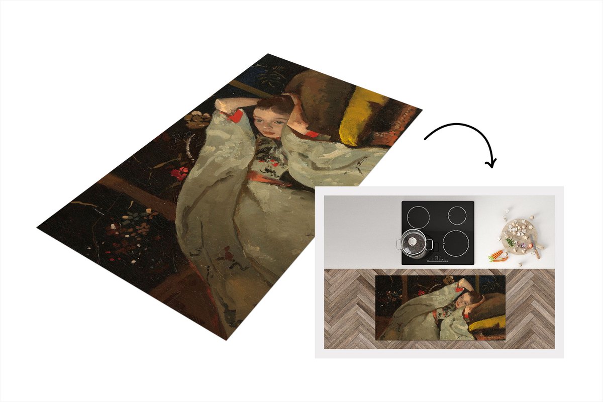 KitchenYeah Keukenloper - Loper keuken - Meisje in witte kimono - Schilderij van George Hendrik Breitner - 120x60 cm - Keukenloper vinyl Multicolor