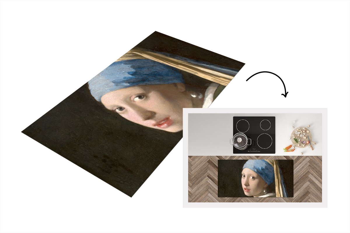KitchenYeah Keukenloper - Loper keuken - Meisje met de Parel - Schilderij van Johannes Vermeer - 120x60 cm - Keukenloper vinyl Multicolor