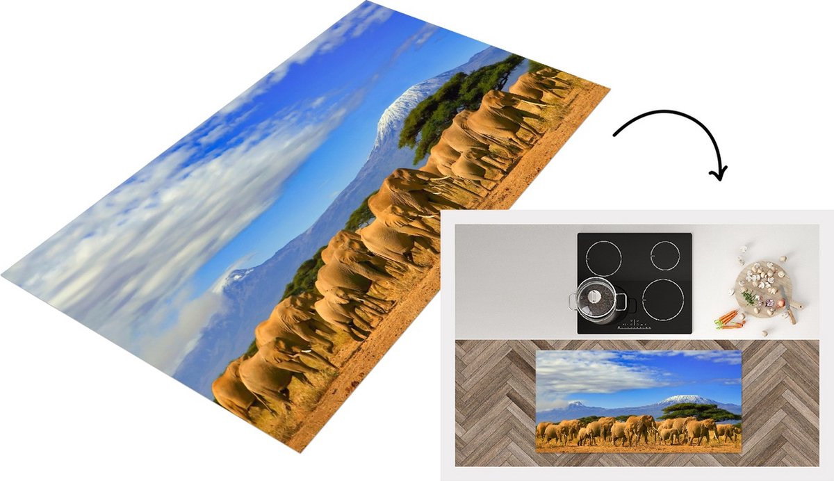KitchenYeah Keukenloper - Loper keuken - Olifant - Berg - Tanzania - 120x60 cm - Keukenloper vinyl Multicolor