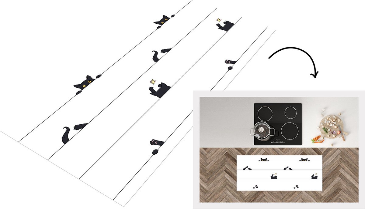 KitchenYeah Keukenloper - Loper keuken - Kat - Patronen - Muis - 120x50 cm - Keukenloper vinyl Multicolor