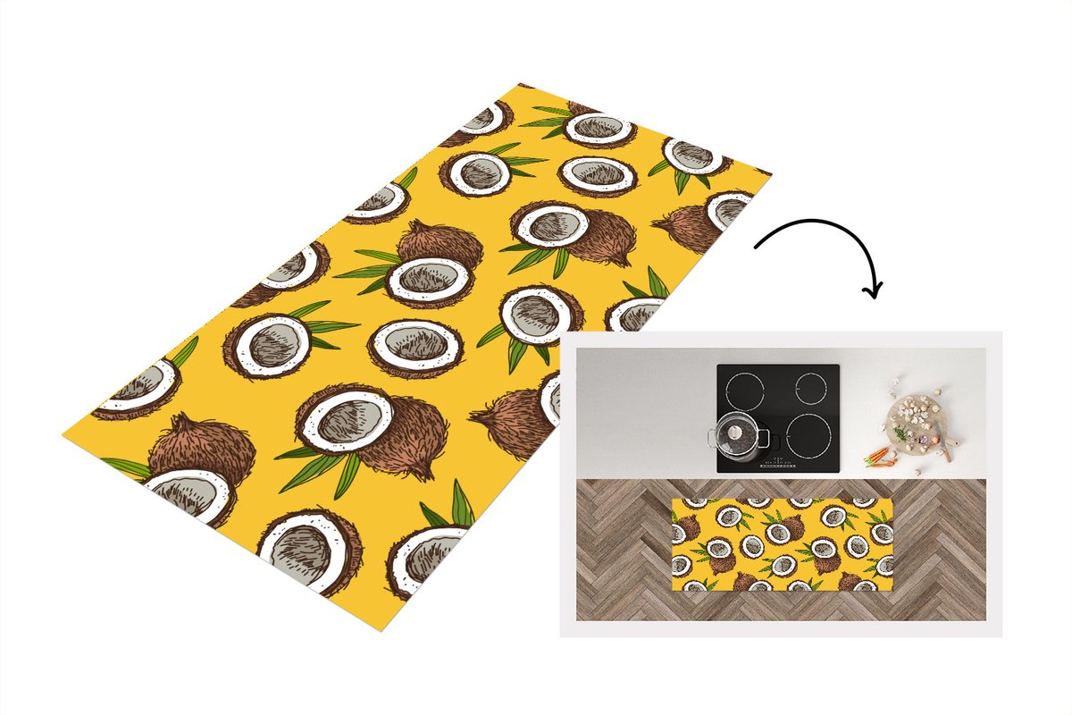 KitchenYeah Keukenloper - Loper keuken - Kokosnoot - Hawaii - Tropisch - Bladeren - Design - 120x50 cm - Keukenloper vinyl Multicolor