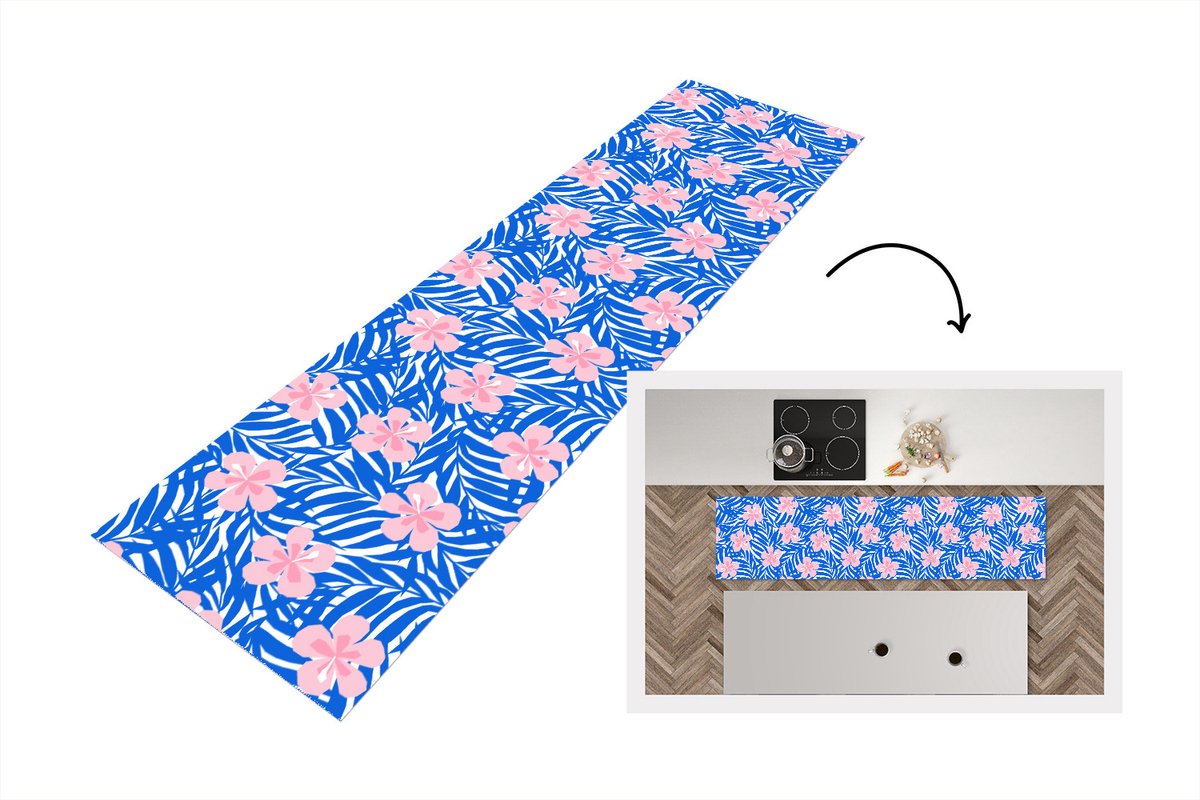 KitchenYeah Keukenloper - Loper keuken - Hawaii - Bloesem - Tropisch - Patronen - 200x50 cm - Keukenloper vinyl Multicolor
