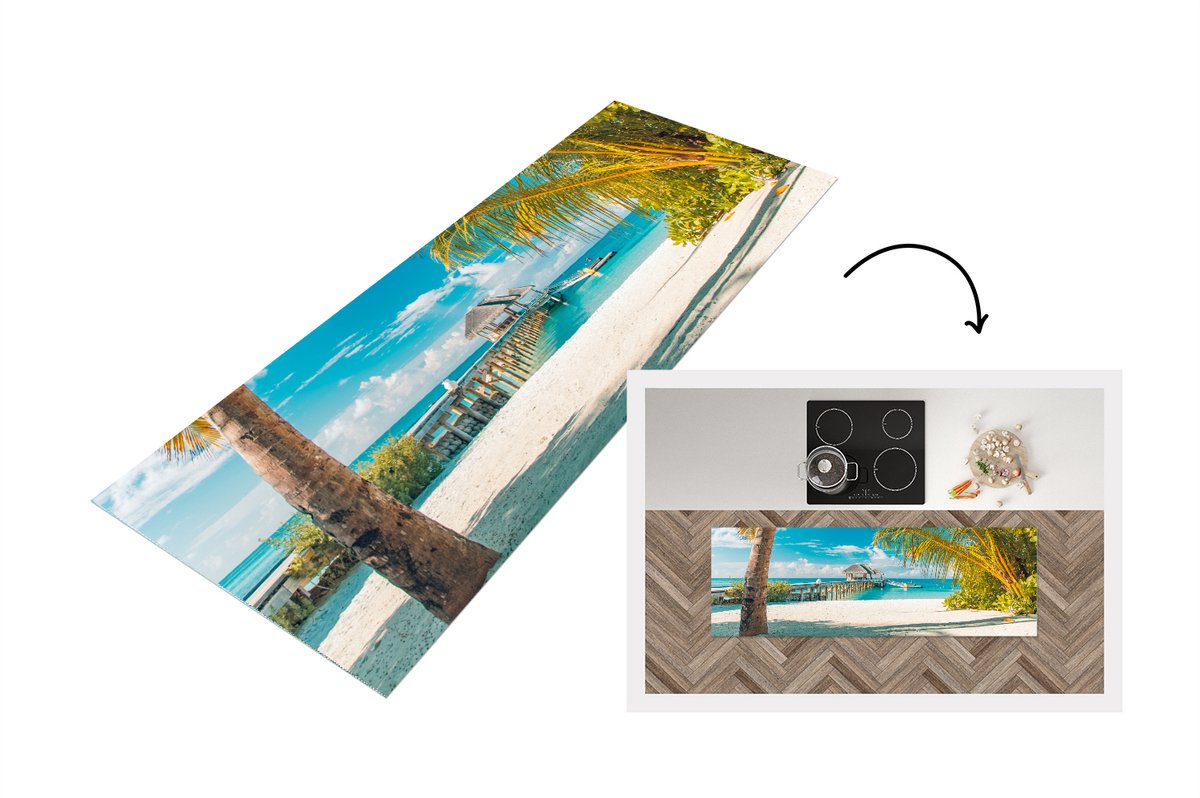 KitchenYeah Keukenloper - Loper keuken - Tropisch - Strand - Palmboom - 180x60 cm - Keukenloper vinyl Multicolor