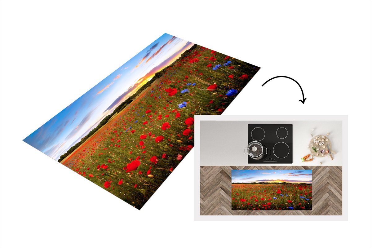 KitchenYeah Keukenloper - Loper keuken - Bloemen - Zonsondergang - Kleuren - 120x60 cm - Keukenloper vinyl Multicolor