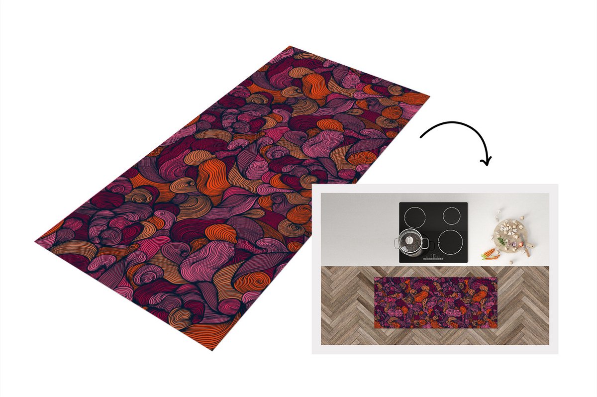 KitchenYeah Keukenloper - Loper keuken - Patroon - Line art - Art nouveau - Keukenloper vinyl Multicolor