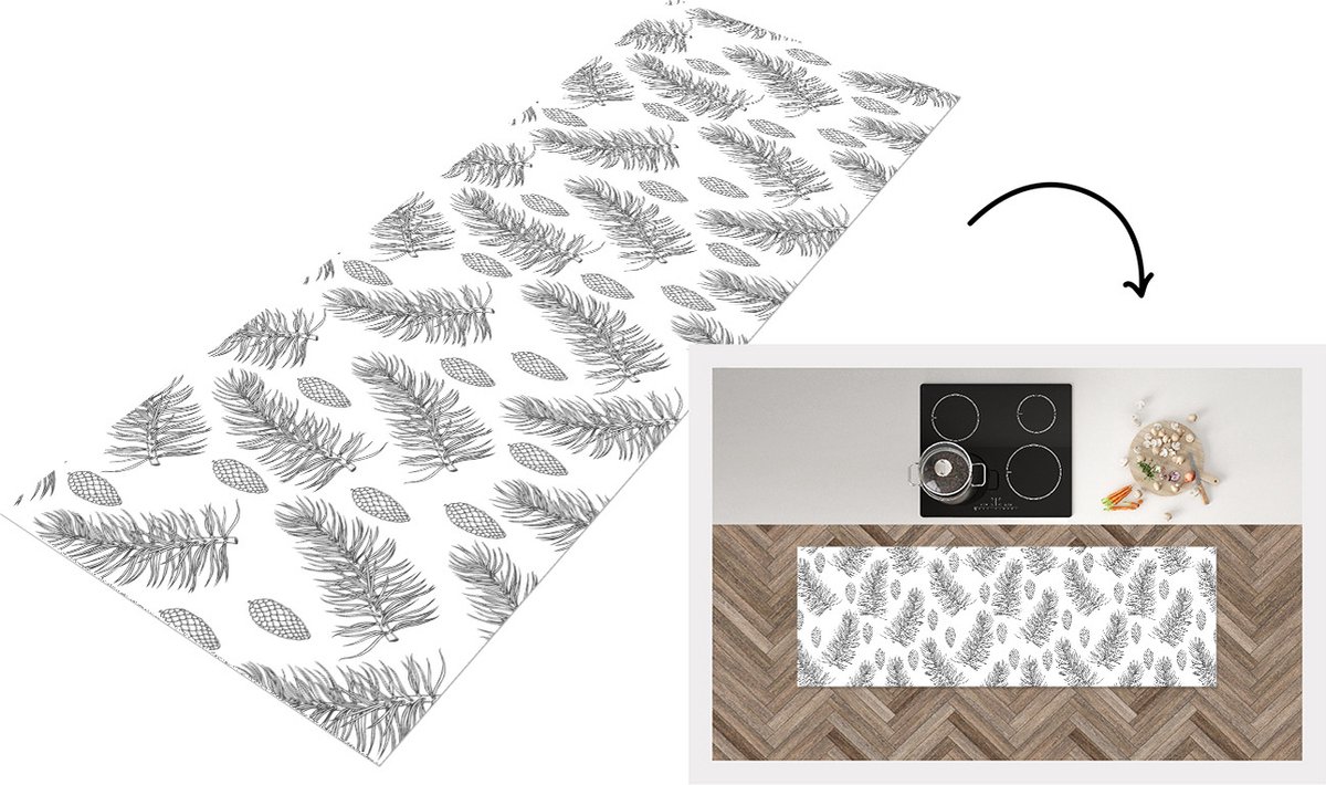 KitchenYeah Keukenloper - Loper keuken - Dennenappels - Kerstmis - Patronen - Natuur - Patronen - 150x50 cm - Keukenloper vinyl Multicolor