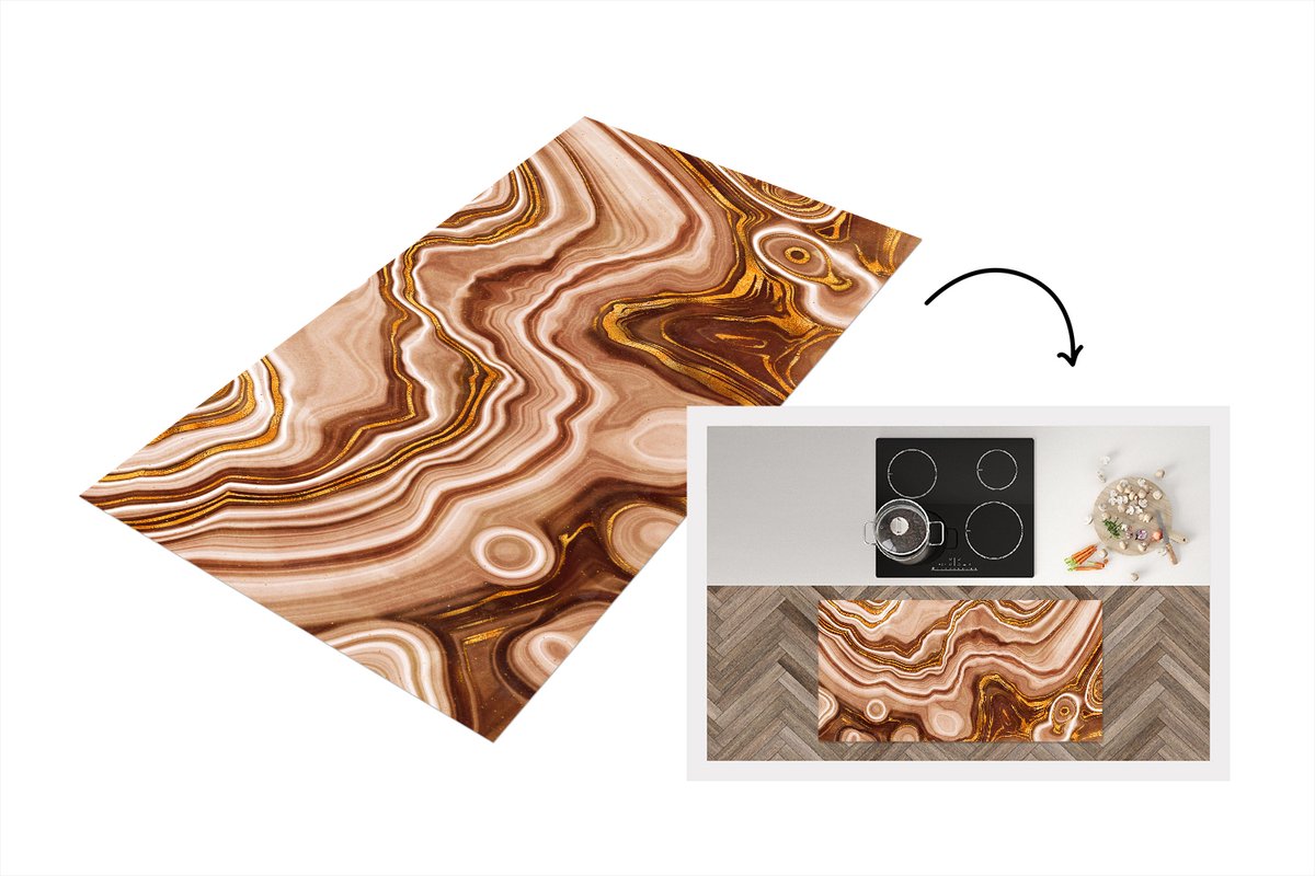 KitchenYeah Keukenloper - Loper keuken - Marmer - Goud - Patroon - 120x60 cm - Keukenloper vinyl Multicolor