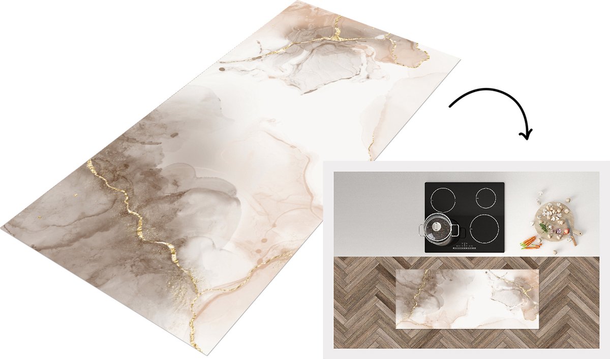 KitchenYeah Keukenloper - Loper keuken - Marmer - Goud - Sepia - Keukenloper vinyl