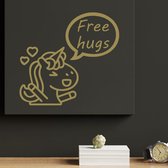 Stickerheld - Muursticker Free hugs - Woonkamer - Eenhoorn/Unicorn - Cadeau - Mat Goud - 27.5x29.6cm