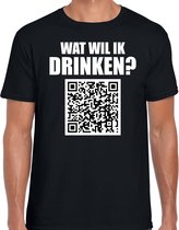 QR code drank shirt wat wil ik drinken heren zwart - Feest/ Carnaval drank kleding / outfit L