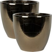 2x stuks plantenpot/bloempot in een strakke Scandinavische look goud Dia 20 cm en Hoogte 19 cm glanzend