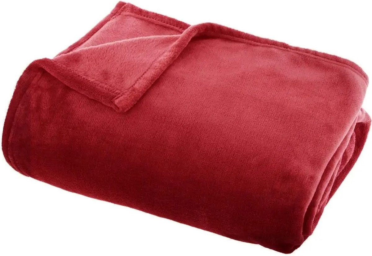 Atmosphera Créateur d'intérieur® Atmosphera Plaid deken - rood - polyester - 125 x 150 cm - Bed/bankdeken - Fleece plaid - Lekker warm