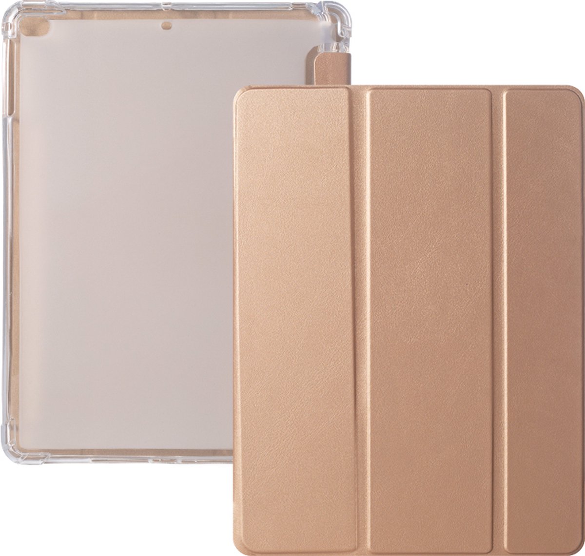 iPad 2021 Hoes - iPad 10.2 2019/2020/2021 Case - iPad 10.2 Hoesje Goud - Clear Back Folio Cover met Apple Pencil Opbergvak - Hoesje voor iPad 10.2 7e, 8e en 9e generatie
