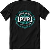 1989 The One And Only | Feest Kado T-Shirt Heren - Dames | Cobalt - Wit | Perfect Verjaardag Cadeau Shirt | Grappige Spreuken - Zinnen - Teksten | Maat S