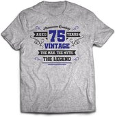 75 Jaar Legend - Feest kado T-Shirt Heren / Dames - Antraciet Grijs / Donker Blauw - Perfect Verjaardag Cadeau Shirt - grappige Spreuken, Zinnen en Teksten. Maat 3XL