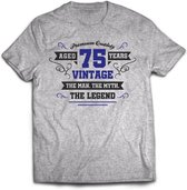 75 Jaar Legend - Feest kado T-Shirt Heren / Dames - Antraciet Grijs / Donker Blauw - Perfect Verjaardag Cadeau Shirt - grappige Spreuken, Zinnen en Teksten. Maat XXL