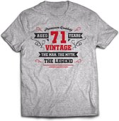 71 Jaar Legend - Feest kado T-Shirt Heren / Dames - Antraciet Grijs / Rood - Perfect Verjaardag Cadeau Shirt - grappige Spreuken, Zinnen en Teksten. Maat S