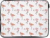 Laptophoes 17 inch - Flamingo - Patroon - Roze - Laptop sleeve - Binnenmaat 42,5x30 cm - Zwarte achterkant