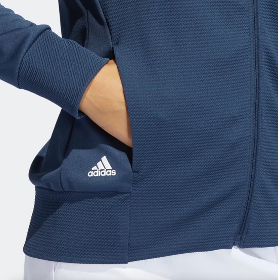 Veste texturée Adidas pour femme - Veste de golf pour femme - Poches zippées - Fermeture éclair complète - Marine - XL
